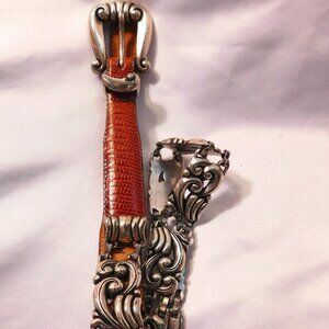 Brighton Brown Leather Silver Tone Metal Link Belt M34807 Vintage 1996